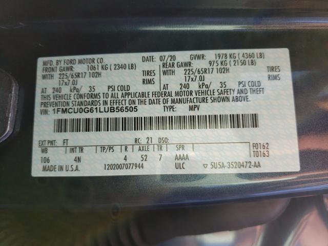 2020 FORD ESCAPE SE 1FMCU0G61LUB56505