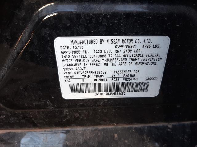 2011 INFINITI G25 JN1DV6AR3BM652452