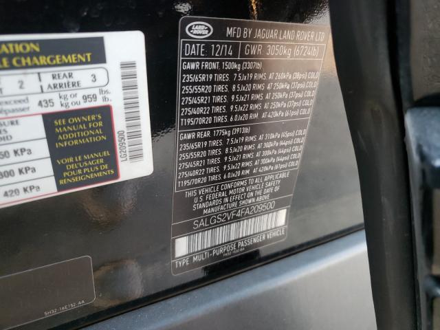 2015 LAND ROVER RANGE ROVE SALGS2VF4FA209500