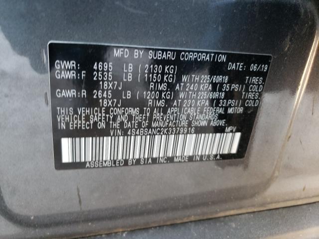 2019 SUBARU OUTBACK 2. 4S4BSANC2K3379916