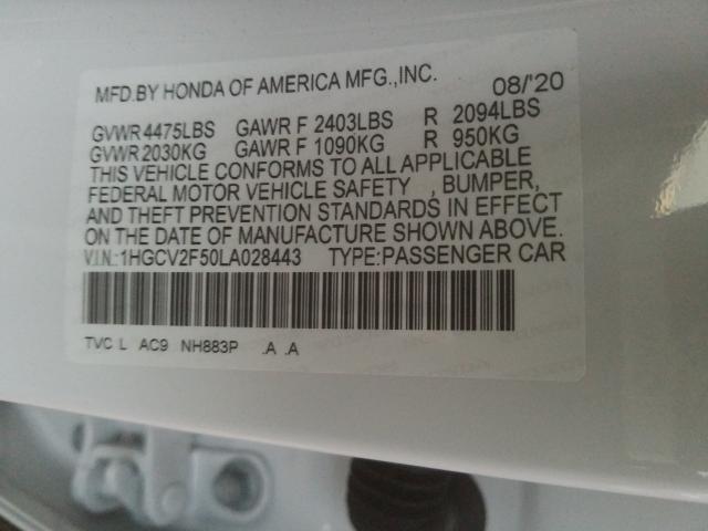 2020 HONDA ACCORD EXL 1HGCV2F50LA028443