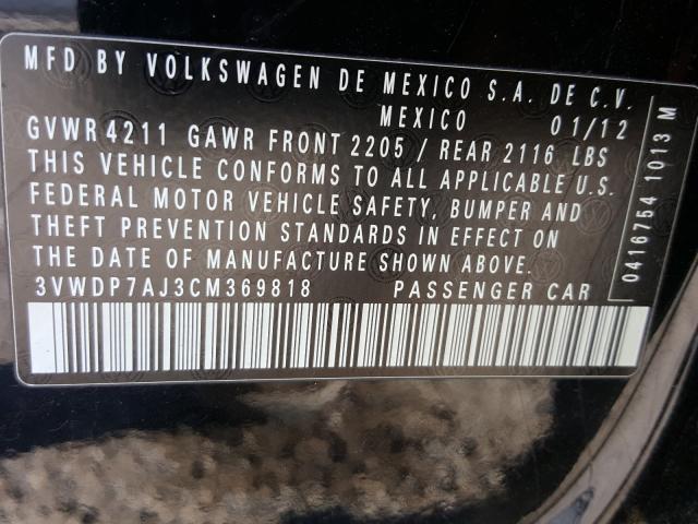2012 VOLKSWAGEN JETTA SE 3VWDP7AJ3CM369818