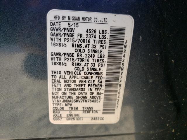 2015 NISSAN ROGUE SELE JN8AS5MV7FW764357