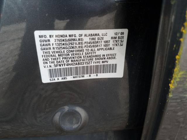 2010 HONDA PILOT EX 5FNYF4H42AB031527