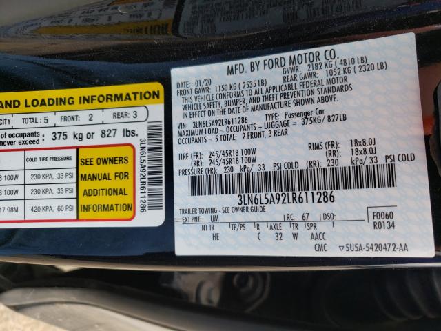 2020 LINCOLN MKZ 3LN6L5A92LR611286