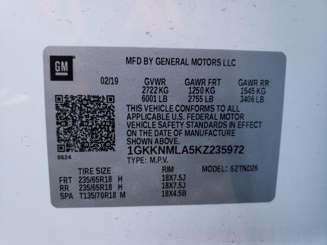 2019 GMC ACADIA SLT 1GKKNMLA5KZ235972