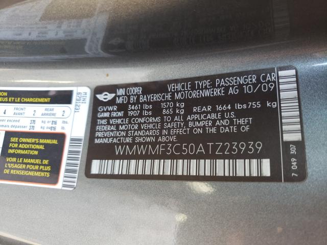 2010 MINI COOPER WMWMF3C50ATZ23939