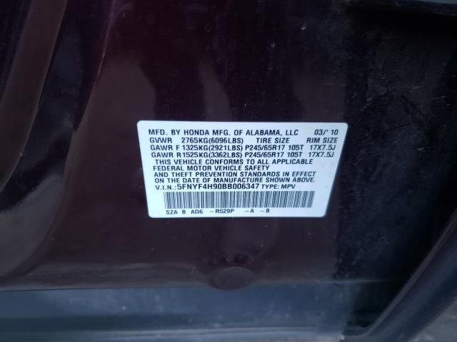 2011 HONDA PILOT TOUR 5FNYF4H90BB006347
