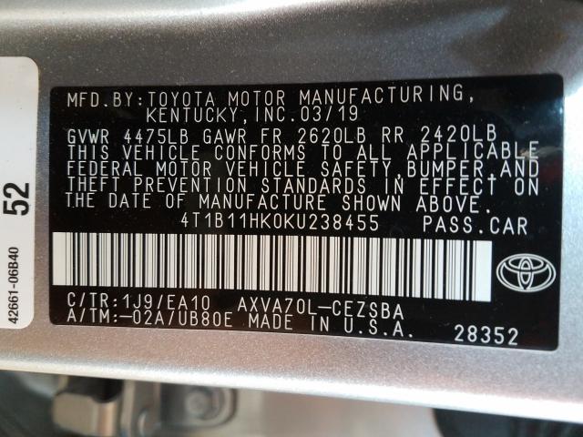 2019 TOYOTA CAMRY 4T1B11HK0KU238455