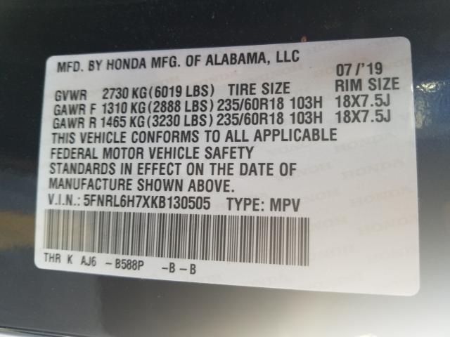2019 HONDA ODYSSEY EX 5FNRL6H7XKB130505