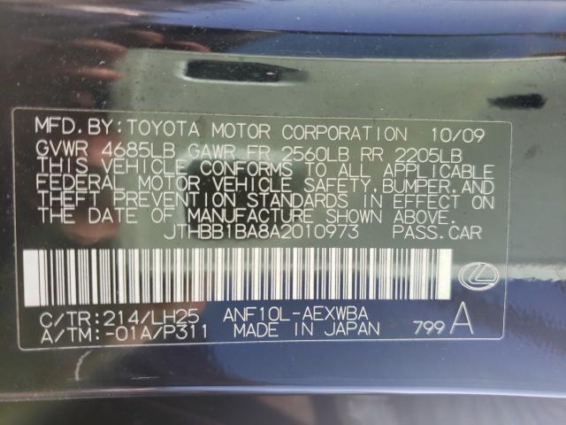 2010 LEXUS HS 250H JTHBB1BA8A2010973