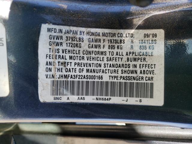 2010 HONDA CIVIC HYBR JHMFA3F22AS000166