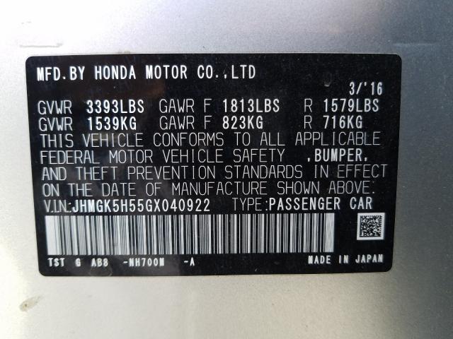 2016 HONDA FIT LX JHMGK5H55GX040922