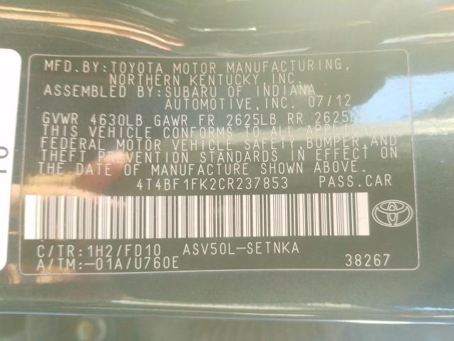 2012 TOYOTA CAMRY BASE 4T4BF1FK2CR237853