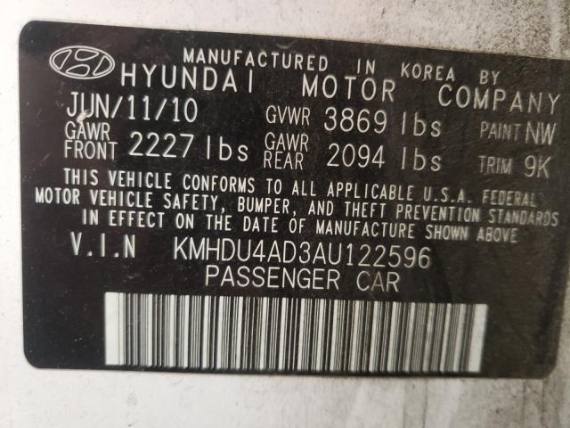 2010 HYUNDAI ELANTRA KMHDU4AD3AU122596