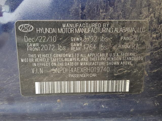 2011 HYUNDAI ELANTRA GL 5NPDH4AEXBH019740