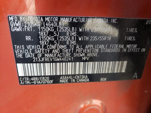 2016 TOYOTA RAV4 SE 2T3JFREV1GW446241
