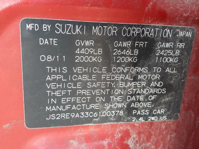 2012 SUZUKI KIZASHI SE JS2RE9A33C6100378