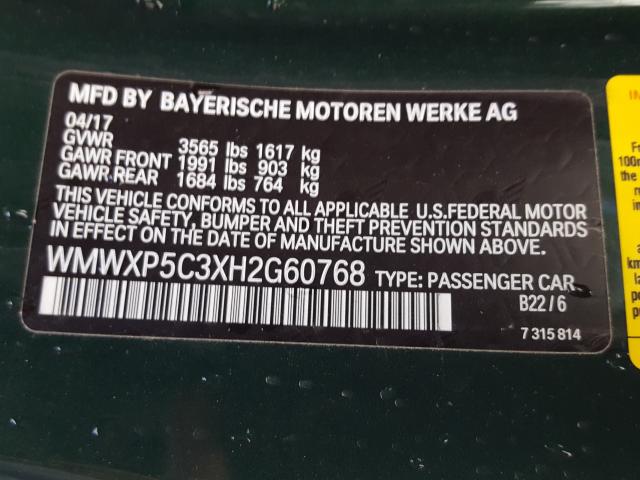2017 MINI COOPER WMWXP5C3XH2G60768