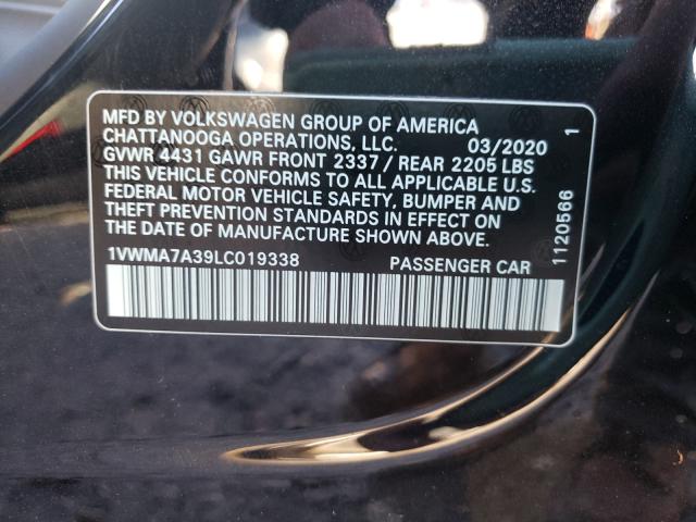 2020 VOLKSWAGEN PASSAT R-L 1VWMA7A39LC019338