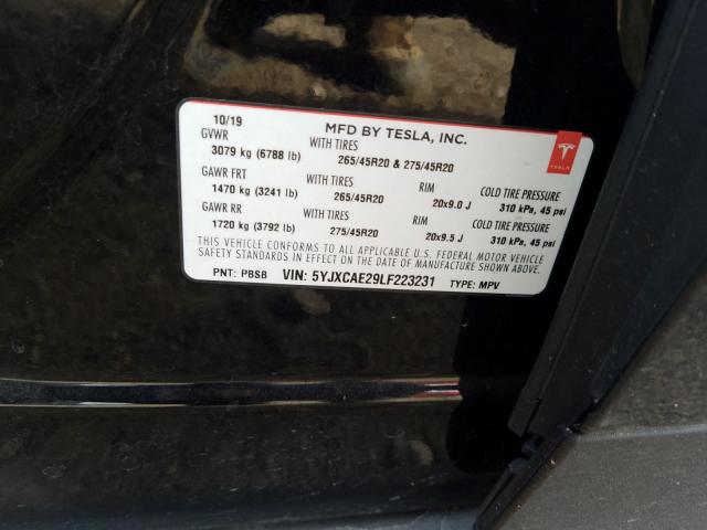 2020 TESLA MODEL X 5YJXCAE29LF223231