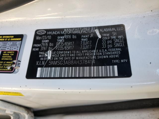 2010 HYUNDAI SANTA FE G 5NMSG3AB8AH378414