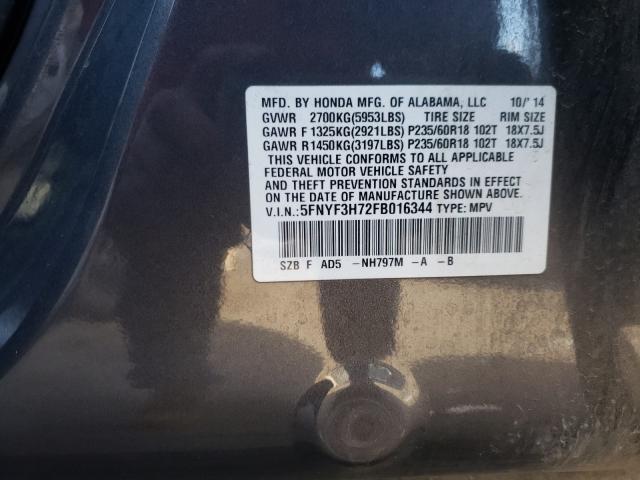 2015 HONDA PILOT EXLN 5FNYF3H72FB016344