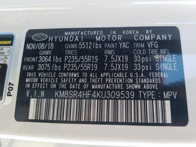2019 HYUNDAI SANTA FE X KM8SR4HF4KU309539