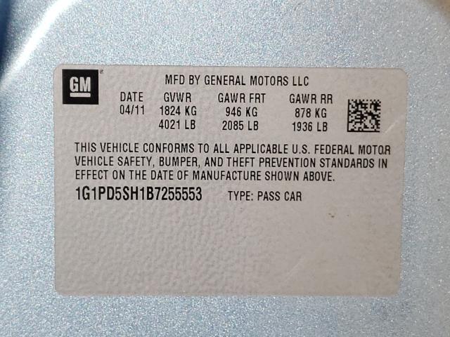2011 CHEVROLET CRUZE LS 1G1PD5SH1B7255553