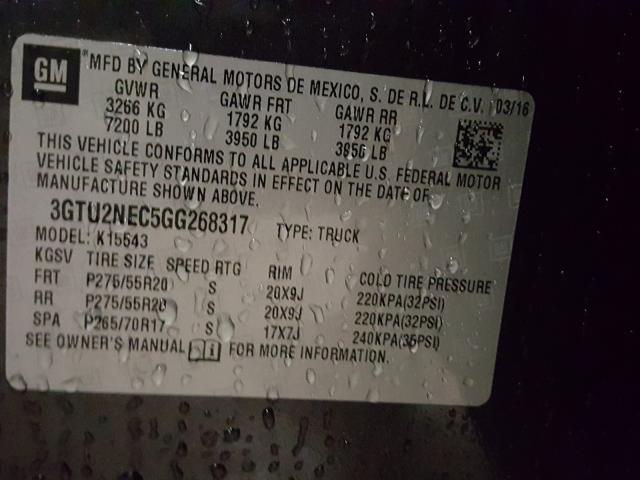 2016 GMC SIERRA K15 3GTU2NEC5GG268317