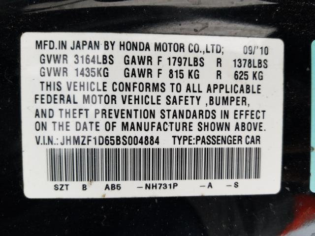 2011 HONDA CR-Z EX JHMZF1D65BS004884