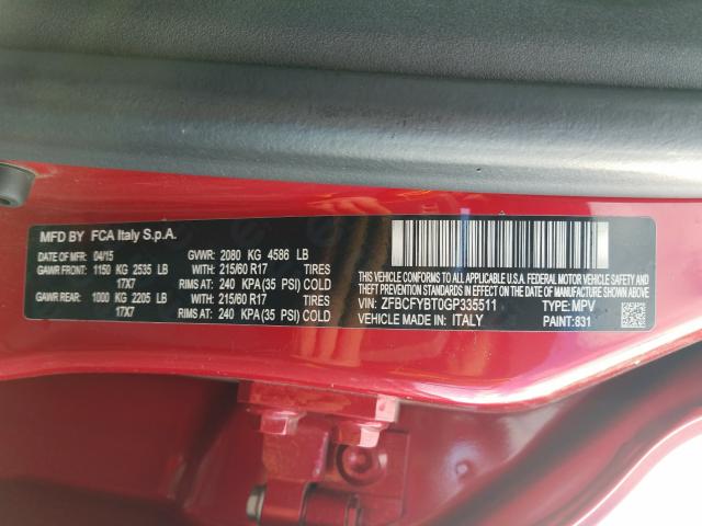 2016 FIAT 500X EASY ZFBCFYBT0GP335511
