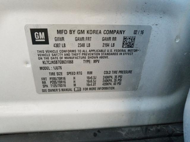 2016 CHEVROLET TRAX LS KL7CJNSB7GB631068