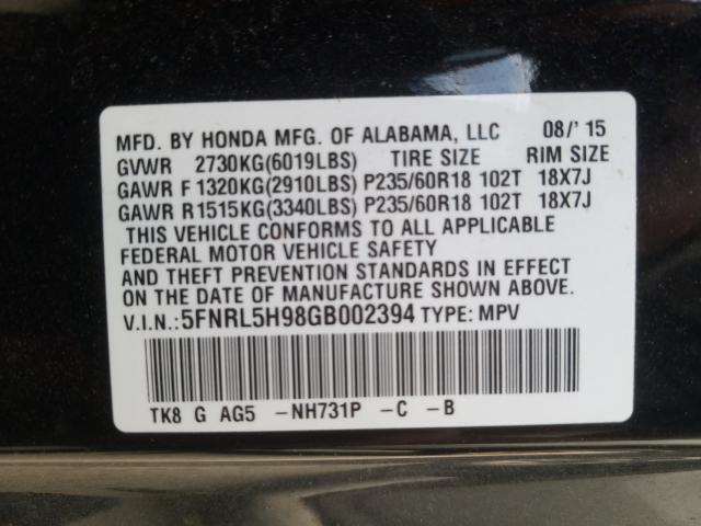 2016 HONDA ODYSSEY TO 5FNRL5H98GB002394