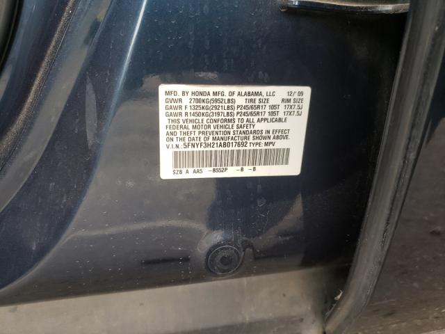 2010 HONDA PILOT LX 5FNYF3H21AB017692