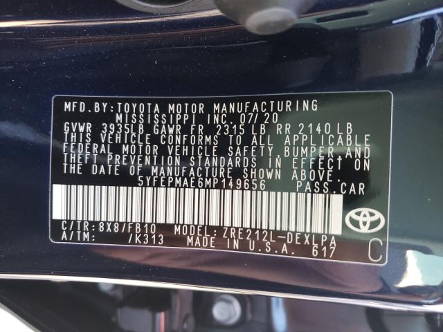 2021 TOYOTA COROLLA LE 5YFEPMAE6MP149656