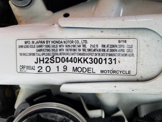 2019 HONDA CRF1000 A JH2SD0440KK300131
