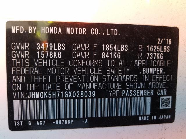 2016 HONDA FIT EX JHMGK5H71GX028039