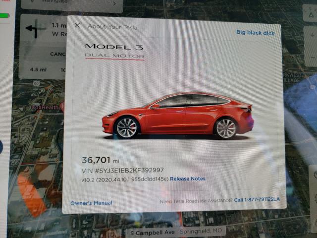 2019 TESLA MODEL 3 5YJ3E1EB2KF392997