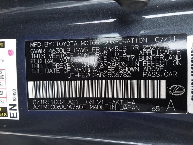2011 LEXUS IS 350 JTHFE2C26B2506782