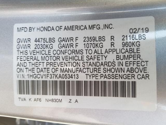 2019 HONDA ACCORD SPO 1HGCV1F37KA053413