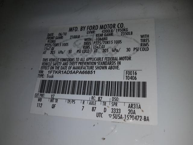 2010 FORD RANGER 1FTKR1AD5APA66851