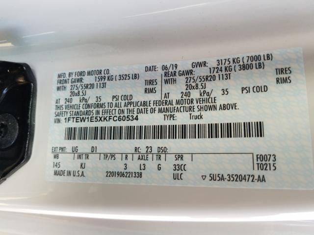 2019 FORD F150 2WD 1FTEW1E5XKFC60534