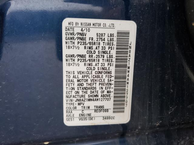 2010 NISSAN MURANO S JN8AZ1MW4AW127707