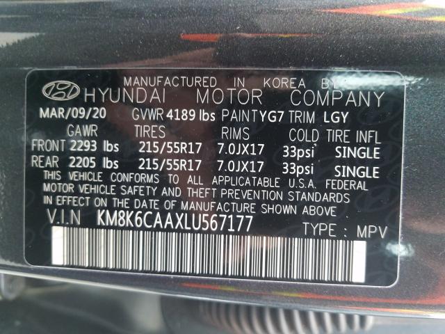 2020 HYUNDAI KONA SEL P KM8K6CAAXLU567177