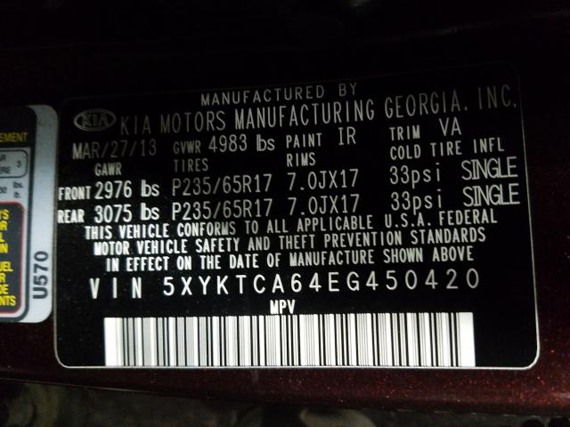 2014 KIA SORENTO LX 5XYKTCA64EG450420