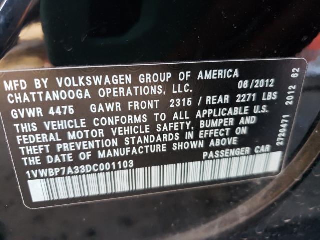 2013 VOLKSWAGEN PASSAT SE 1VWBP7A33DC001103