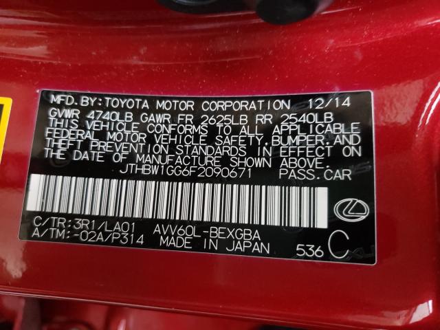 2015 LEXUS ES 300H JTHBW1GG6F2090671