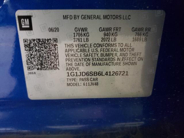 2020 CHEVROLET SONIC LT 1G1JD6SB6L4126721