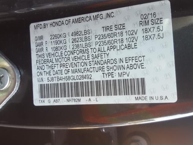 2016 ACURA RDX TECHNO 5J8TB4H58GL028492